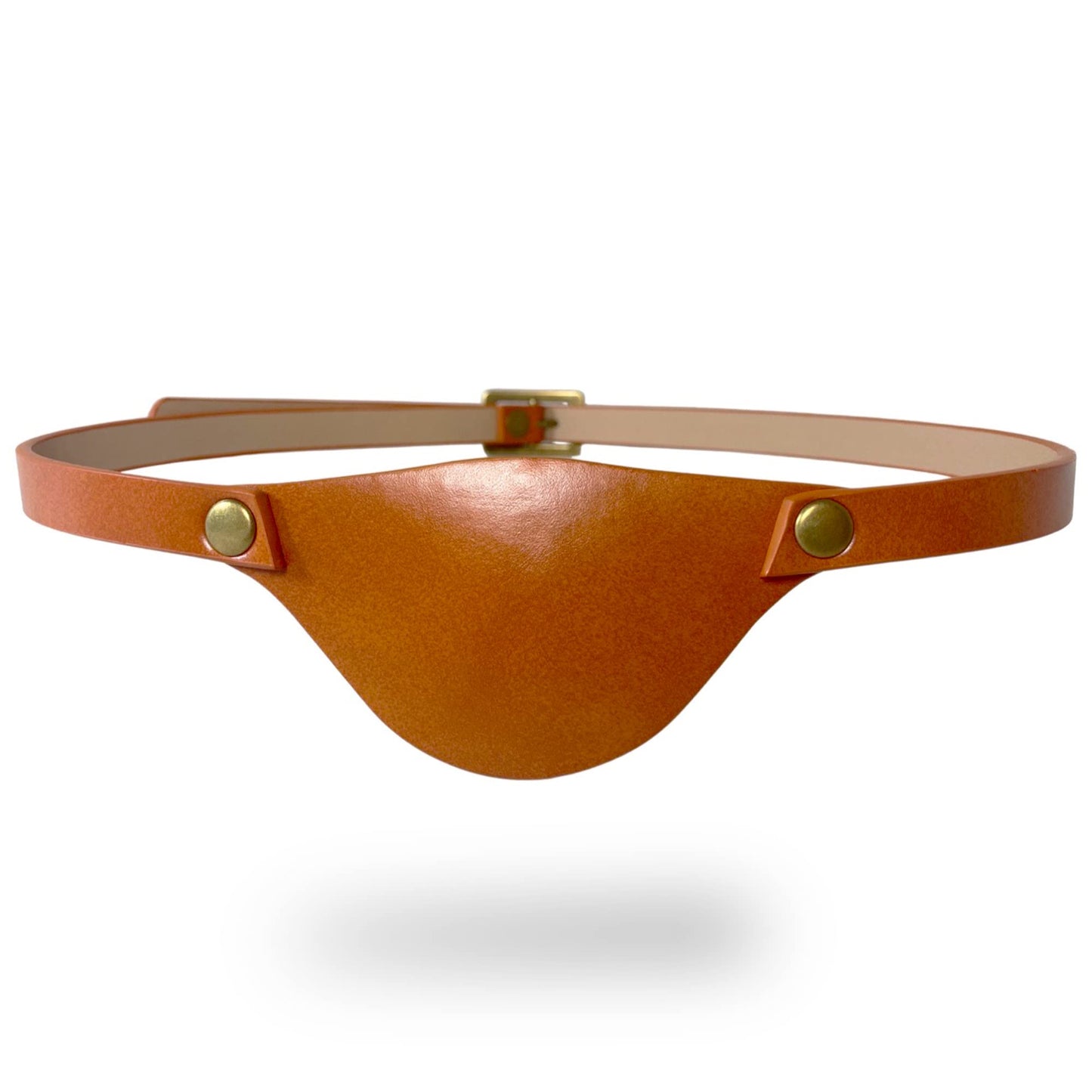 Brown leather fanny pack with gold buckles on a white background