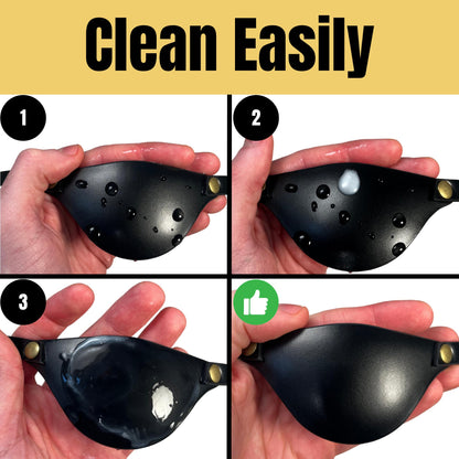 Step-by-step demonstration of cleaning a black object with text 'Clean Easily' at the top.