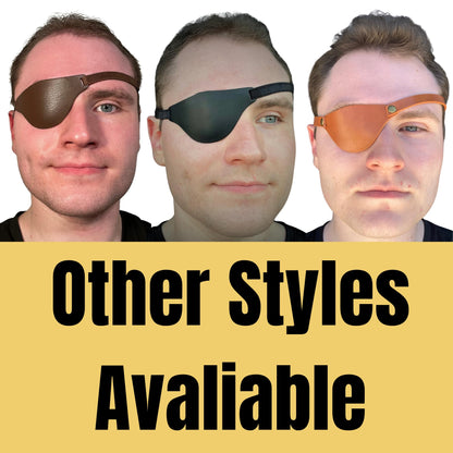 Three men wearing different styles of eye patches with text 'Other Styles Available' on a yellow background.