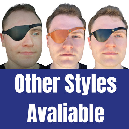 Three men wearing different styles of eye patches with text 'Other Styles Available' on a blue background.